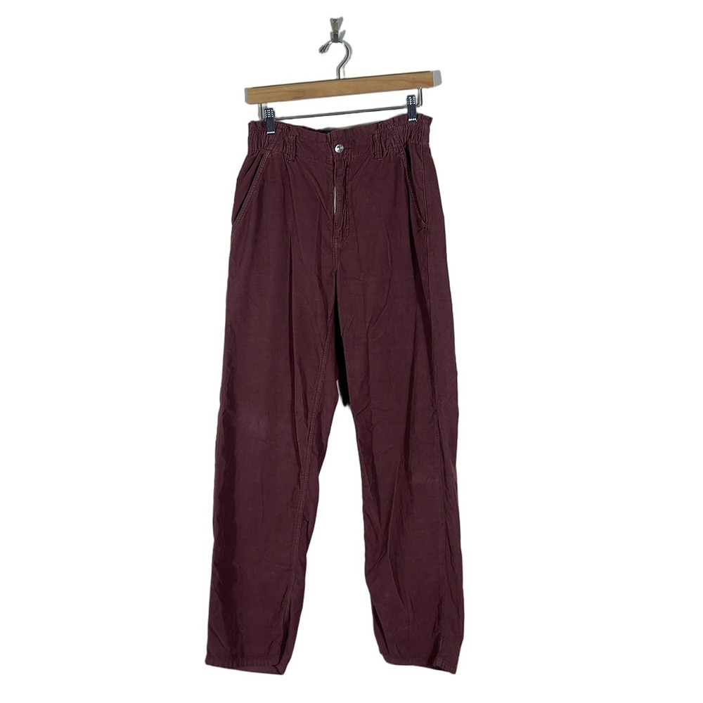 American Eagle Corduroy Solid Tapered Pants Burgundy Boho High Rise Size 8